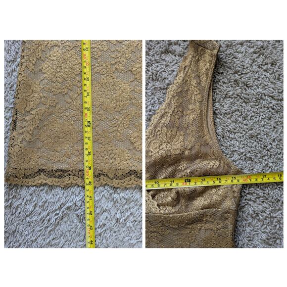 Y2K HotKiss Babydoll Dress Womens M Gold Metallic Lace Vintage Fairy Romantic - Picture 7 of 8